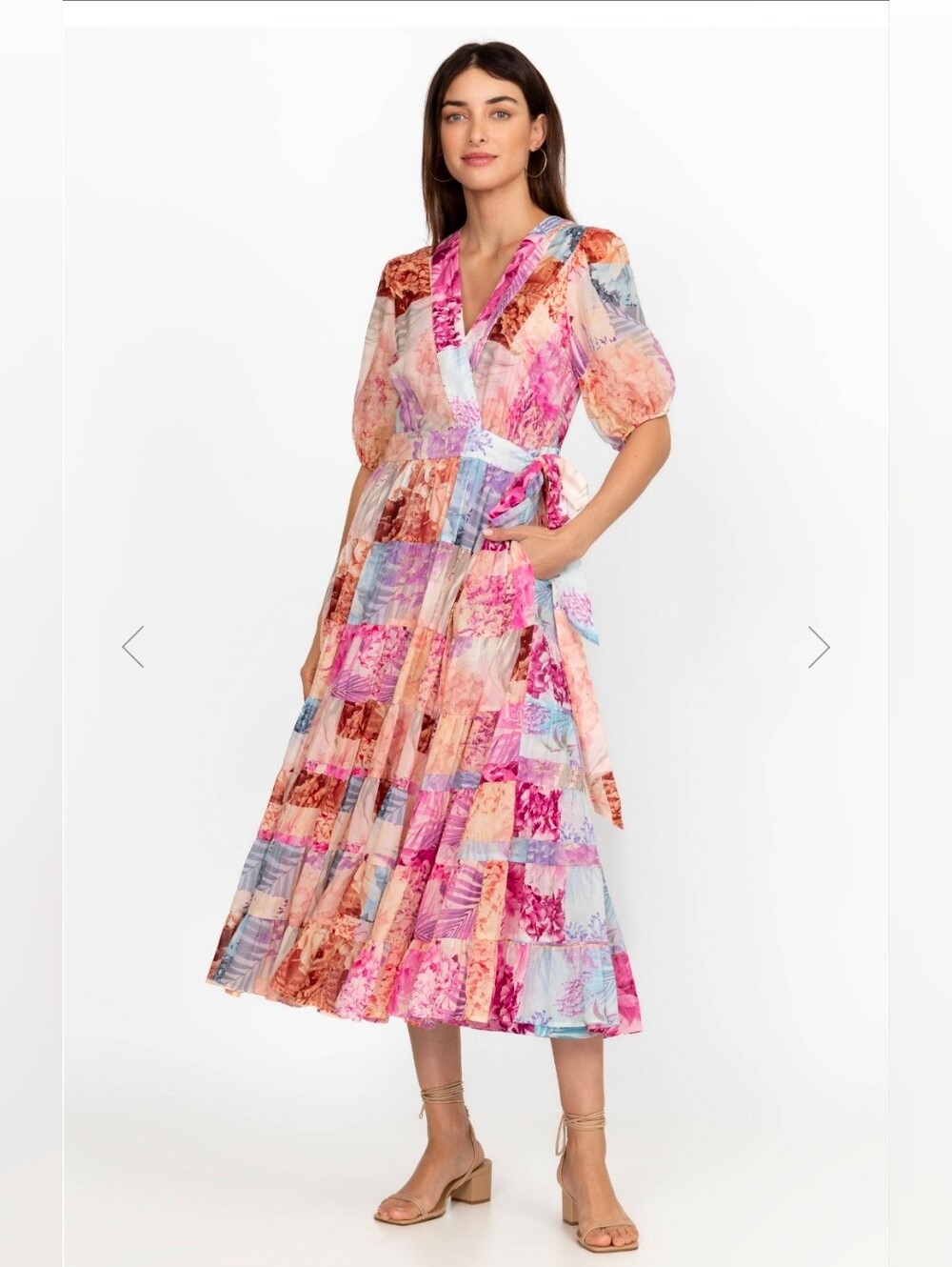 Johnny Was Jade Silk Blend Patchwork Floral Annalise Wrap Midi Dress